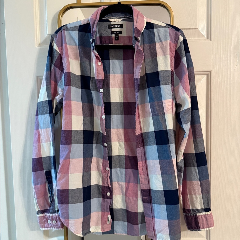 Express Pink and Blue Checkered Shirt
